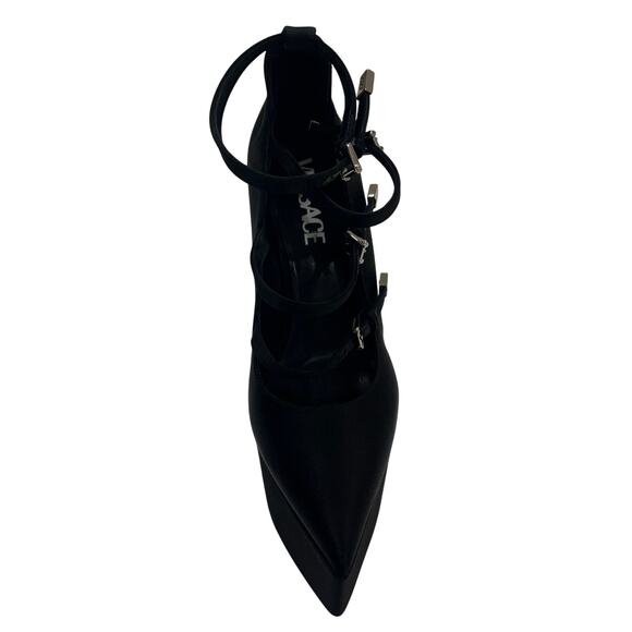S6 VERSACE 4-Strap Heels Pump Tempest Wedge Satin Black IT37/US6.5 - Picture 3 of 9